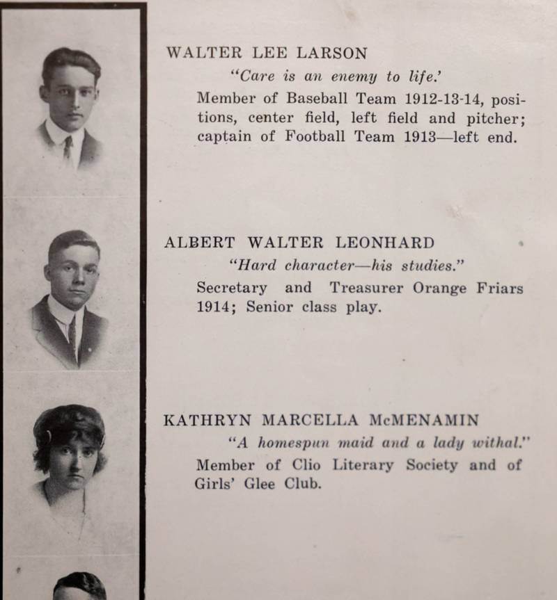 WWI U.S. Army soldier Albert Leonhard’s photo inside the DeKalb High School yearbook. Leonhard’s military service record book, recounting his personal experiences in WWI,  was recently found and purchased by DeKalb resident John Wright at a local estate sale.