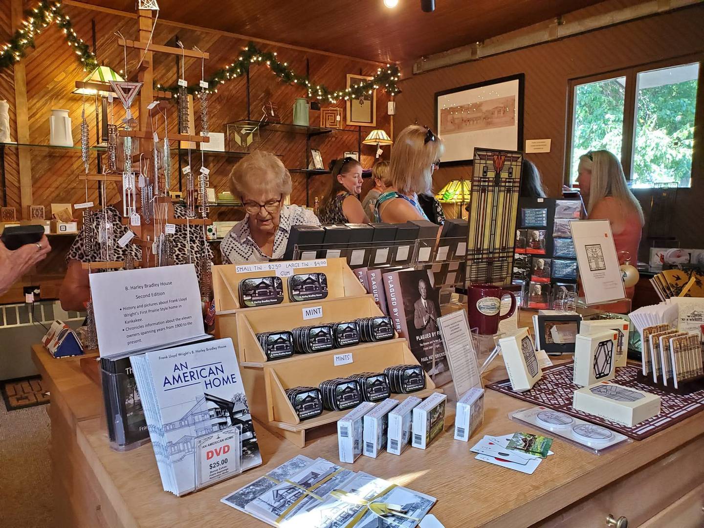 The B. Harley Bradley House Stable Gift Shop offers unique Frank Lloyd Wright-themed gifts at the Kankakee site.