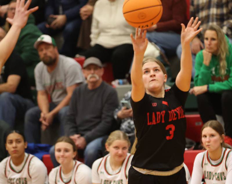 Hall's Leah Pelka shoots a wide open shot against L-P on Monday, Jan. 12, 2026 in Sellett Gymnasium at L-P High School.