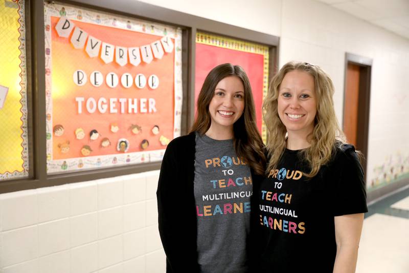 Amanda Clabough (left) and Abby Ortega are English Language Learner teachers at St. Charles School District 303. They support students whose native language is not English. The students that they serve at Corron speak 26 different languages.