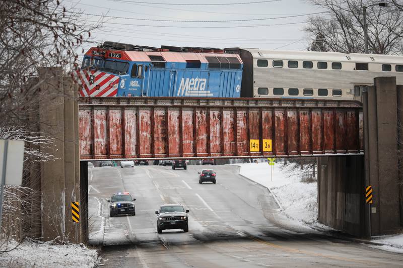 No injuries were reported in a minor Metra derailment on the Route 176 overpass over Walkup Avenue in Crystal Lake on Feb. 24, 2024. Trains were not running beyond Crystal Lake.