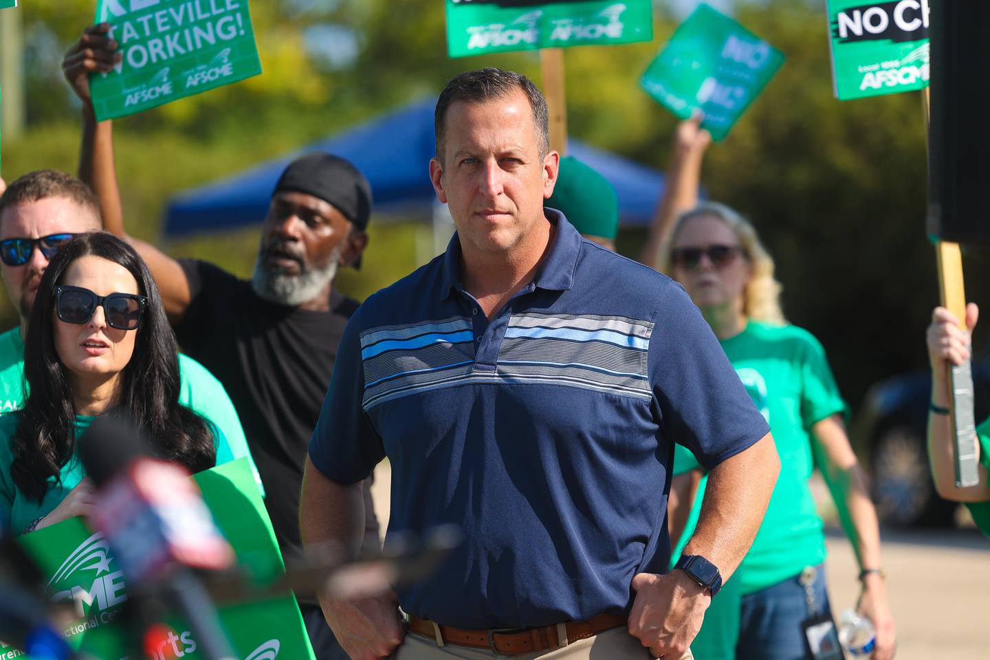 Illinois State Senator Mike Hastings attends a picket gathering outside the Stateville Correctional Center on Thursday, August 29, 2024 in Joliet.