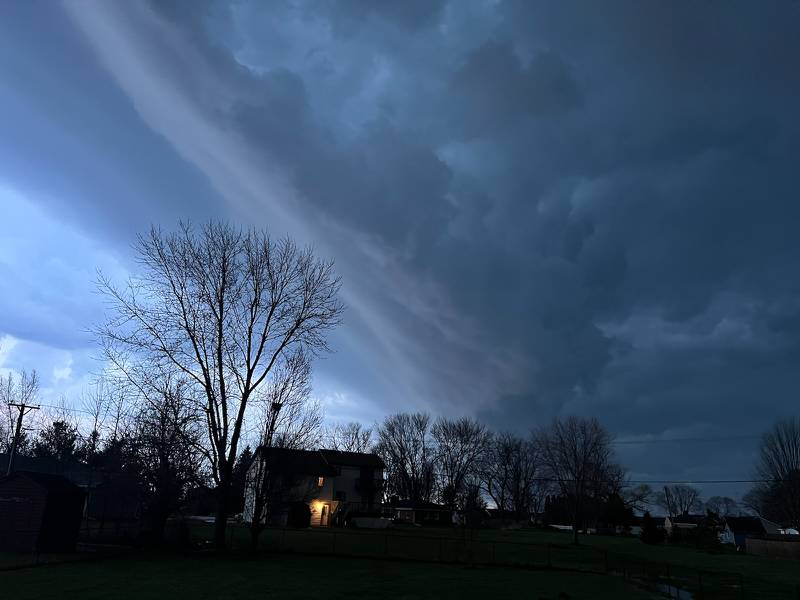 Storm clouds can be seen circling Sandwich near southern DeKalb County around 6:30 a.m. Wednesday, April 5, 2023.