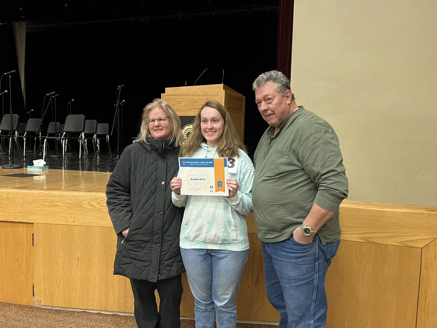 Pamela and James Reid bursted into cheers for their daughter, Brighid Reid when she won the DeKalb County Regional Office of Education Spelling Bee on Feb. 22, 2025.