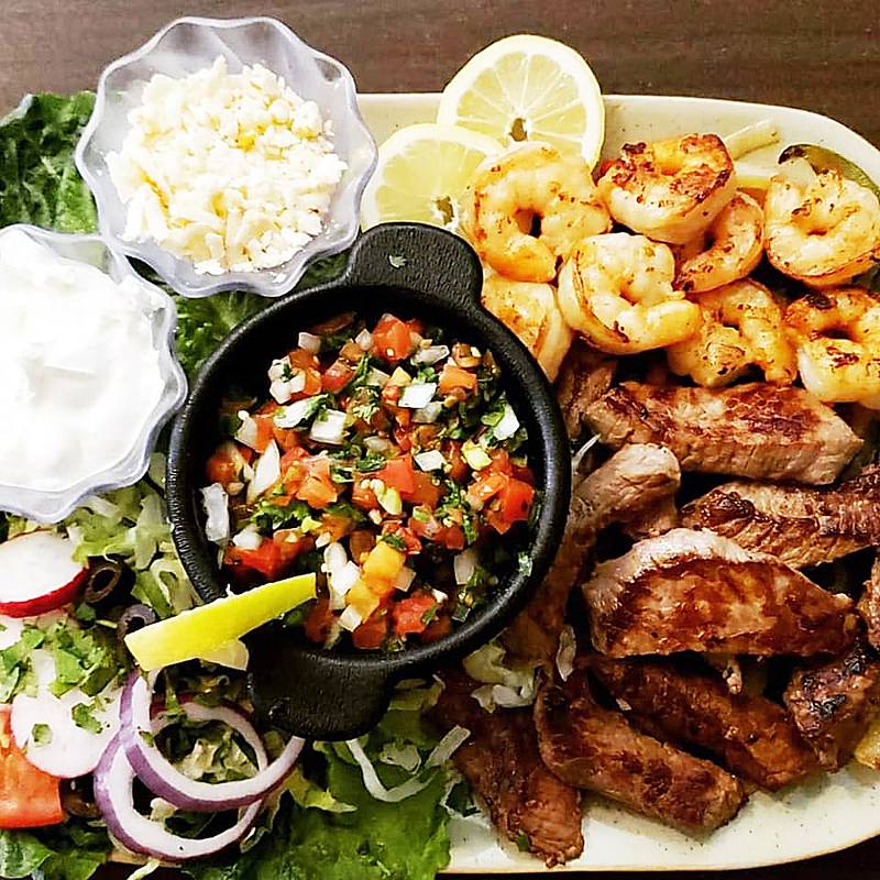 Steak and shrimp platter for two, served at Kelly's in Sterling.