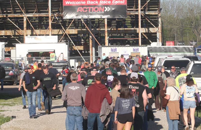Hundreds of fans wait in line outside of La Salle Speedway for the season opening race on Tuesday, May 6, 2025 in La Salle. Racing returned to the venue for the first time in four years.