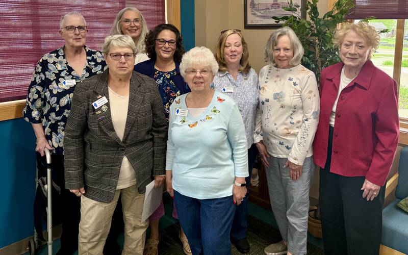 Fort du Rocher Officers 2025-2027 Front: Alice Giberson- Chaplain, Margaret Carr-Recording Secretary. Back: Diane McCully-Historian, Ruth Meinhardt-Registrar, Donna Jungnickel-Past Regent, Beverly Richardson-Regent, Lonnie Schafer- First Vice Regent, Sharon Presse-Corresponding Secretary. Not Pictured: Amanda Simpson Second Vice Regent, Audra Goy-Treasurer, Betty Bauman-Librarian.