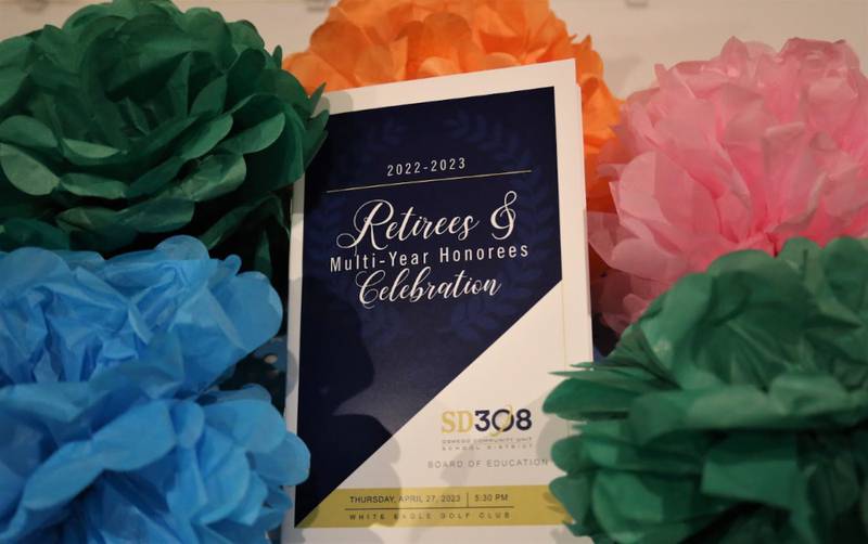Oswego School District 308 retirees and multi-year honorees were recognized during a celebratory dinner held April 27.