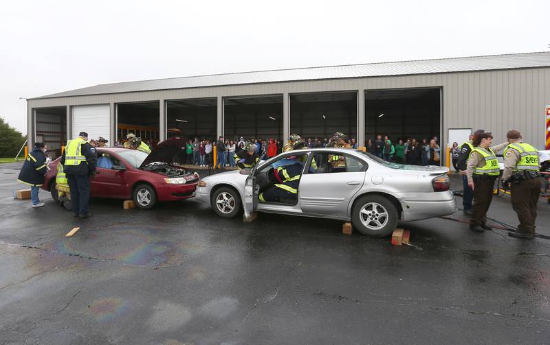 Leland and Sheridan firefighters and EMS along with La Salle County Sheriff deputies conduct Mock Prom at Leland High School on Friday, May 6, 2022 in Leland.