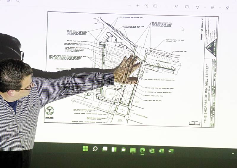 Village Engineer Kevin Heitz explains the The Shoppes of Mini Mill Street during a presentation Thursday, Jan. 27, 2022, to the Utica Planning Commission at the Village Hall.