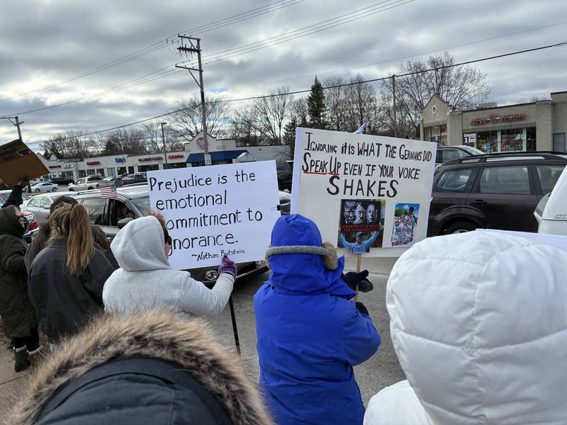 More than 600 people came out Sunday, Jan. 11, 2026, on Route 31 in McHenry for an anti-ICE protest, organized by Indivisible McHenry County. The national organization encouraged protests over the weekend on response to the death of Renee Good Wednesday in Minneapolis.