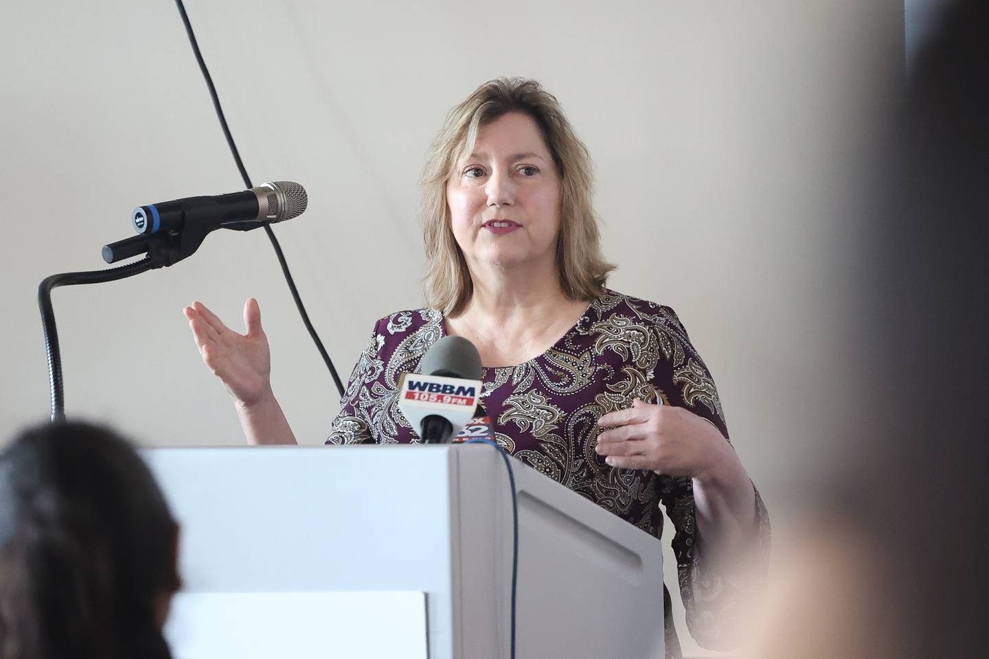 VNA Health Care President and CEO Linnea Windel speaks at the VNA Health Care facility ribbon cutting ceremony on Tuesday, Sept. 5, 2023 in Joliet.