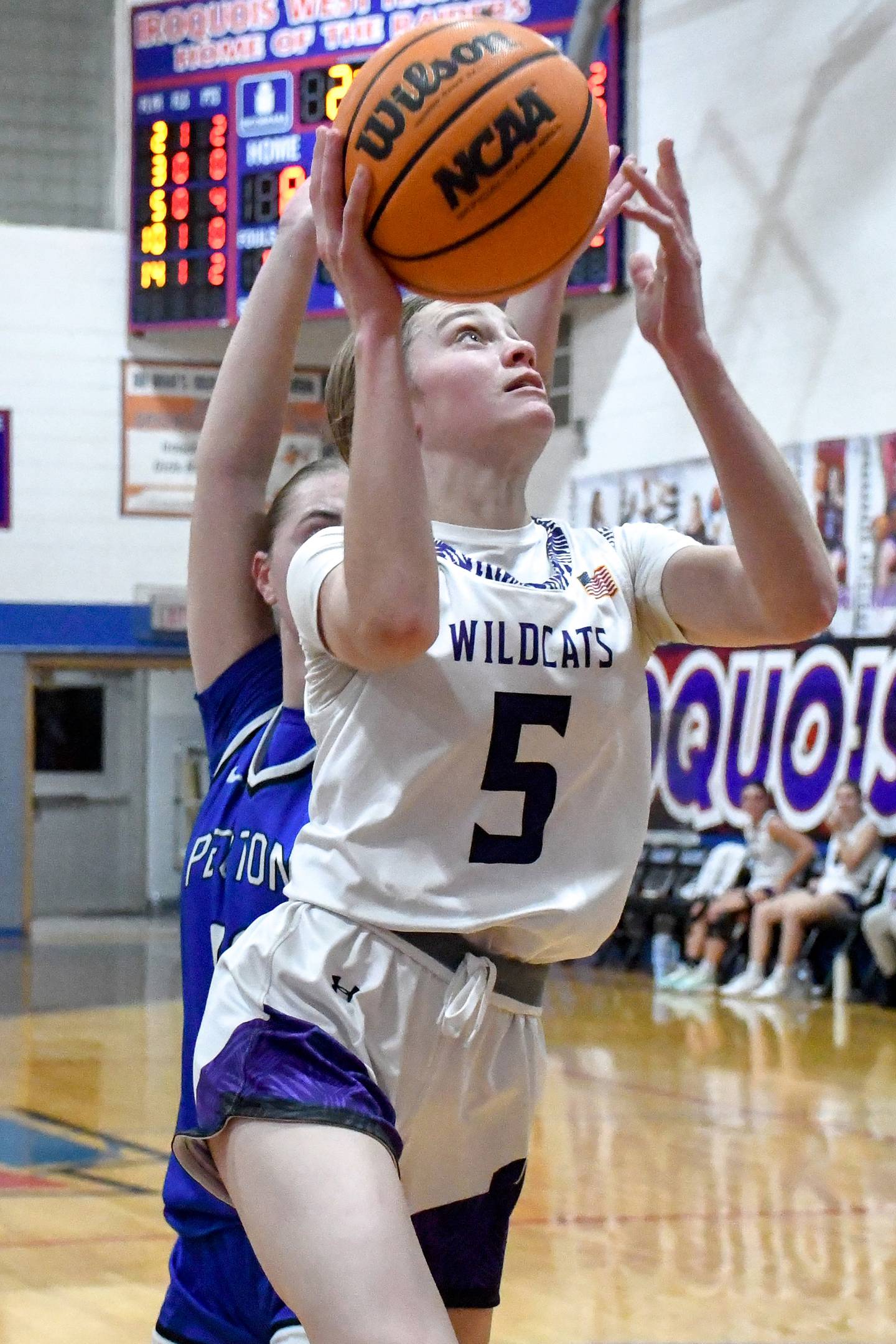 Wilmington's Keeley Walsh shoots a layup during Peotone's 35-32 victory over Wilmington in the Iroquois West Holiday Tournament on Wednesday, December 17, 2025.