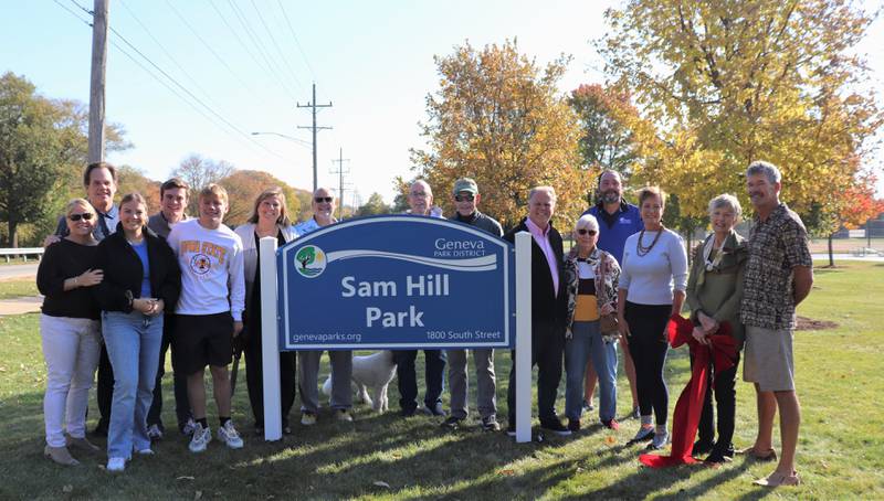 The Geneva Park District held a park dedication ceremony on Saturday, October 22, 2022 at the South Street Fields in honor of the late Sam Hill, a longtime resident who is remembered for his many years of service to the park district.