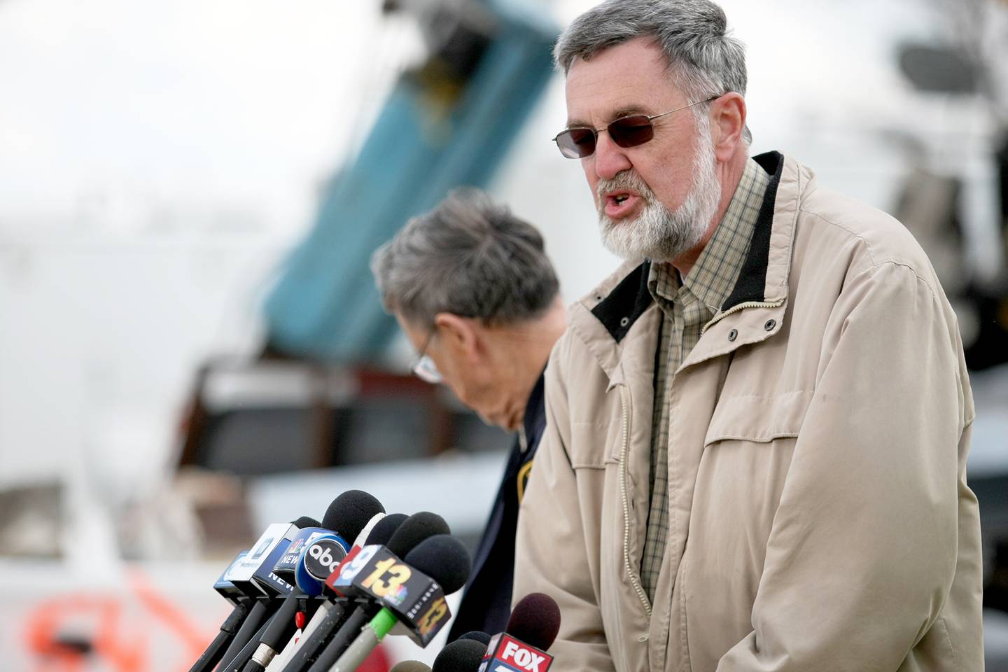 DeKalb County Coroner Dennis Miller briefs the media in Fairdale after a tornado tore its path through the town in this Shaw Local file photo Friday, April 10, 2015.