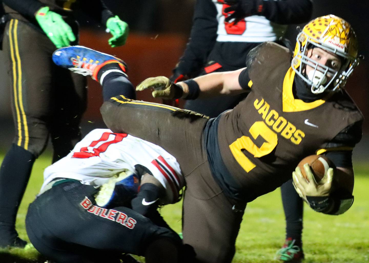 Jacobs’ Caden DuMelle scores a touchdown against Bradley-Bourbonnais  in first-round IHSA football playoff action on Friday, Nov. 1, 2024, at  Jacobs High School  in Algonquin.