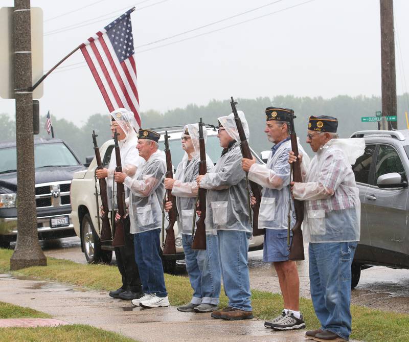 Ladd veterans prepare for a gun salute while remembering lives lost on September 11, 2001 on Monday Sept. 11, 2023 at Veterans Park in Ladd.