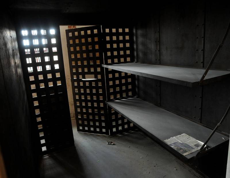A section of an old jail cell in the Old Courthouse and Sheriff’s House in Woodstock on Tuesday, March 1, 2022, as the renovation of the building continues.