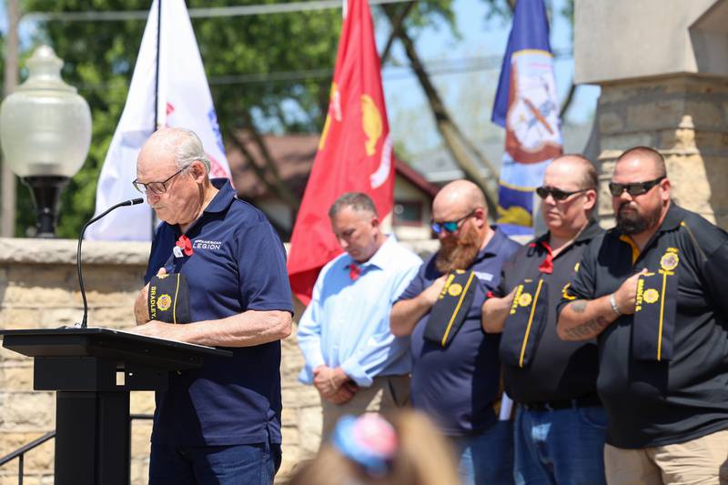 Chaplain Terry Walthers leads the closing prayer during the Bradley American Legion's Memorial Day ceremony on Monday, May 25, 2026.
