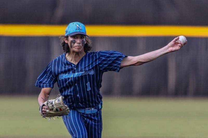 Nazareth's Luca Fiore (1) delivers a pitch during Class 3A Crestwood Supersectional game between Lindblom at Nazareth.  June 5, 2023.