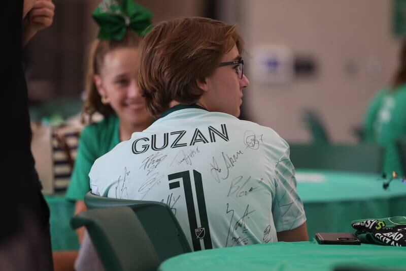 Jake Chentnik, wear his uncle Brad Guzan jersey, at the Providence Catholic Brad Guzan watch party on Tuesday, July 25 in New Lenox. Guzan is a Providence Catholic alumnus who plays goalie for MLS’ Atlanta United FC.