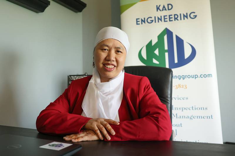 Lien Dastgir, owner of KAD Engineering, poses for a photo on Tuesday, April 25, 2023