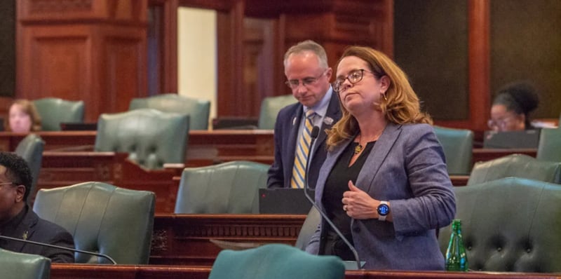 Rep. Maura Hirschauer, D-Batavia, speaks on the House floor on Thursday, May 22, 2025.