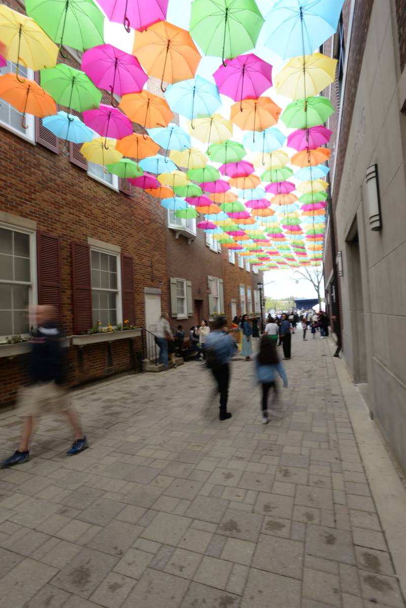 Public Art Commission's Umbrella Sky Project ay Schiller Court is held Saturday April 29, 2023.