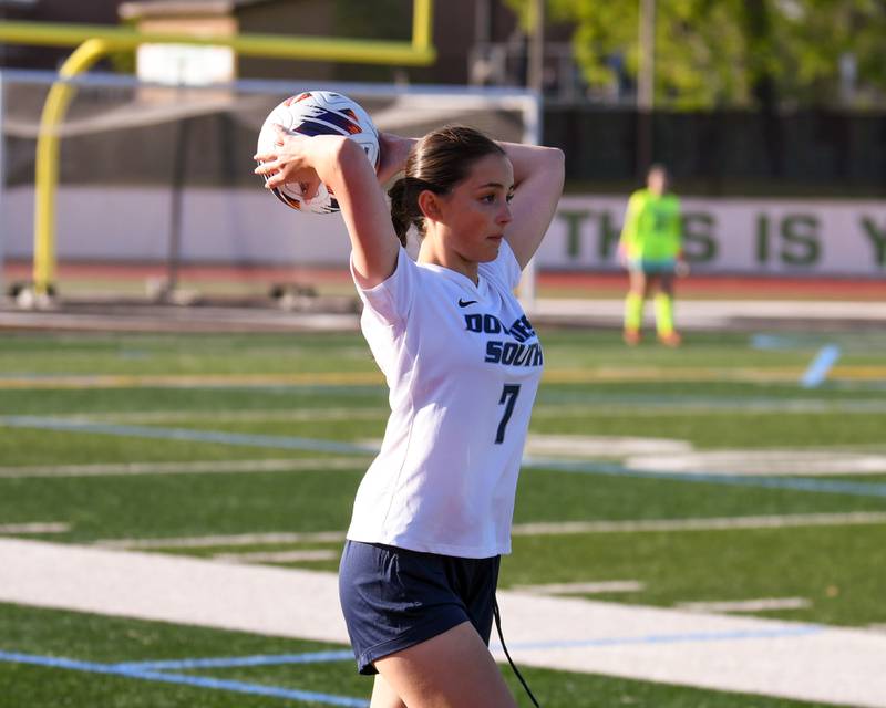 Downers Grove South's Sadie Rhoads (7) throws the ball in during the regional title game on Friday May 23, 2025, while taking on York at York High School.