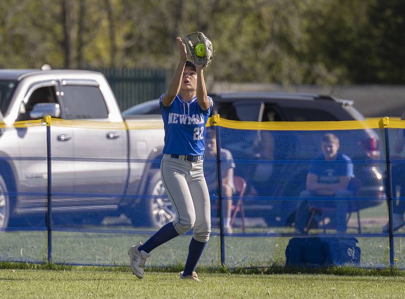 Newman’s Madison Duhon makes catch against Morrison Friday, May 3, 2024 at Newman High School.