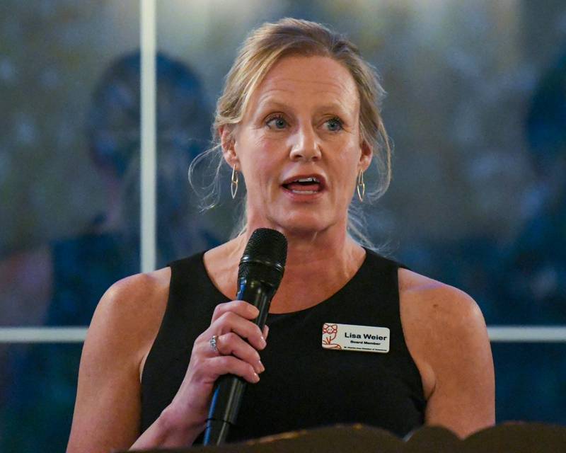 St. Charles Are Chamber of Commerce board member Lisa Weier speaks about Kayla’s Hope, which received the Civic Image Award on Friday, May 1, 2026, during the chamber's Charlemagne Awards dinner.