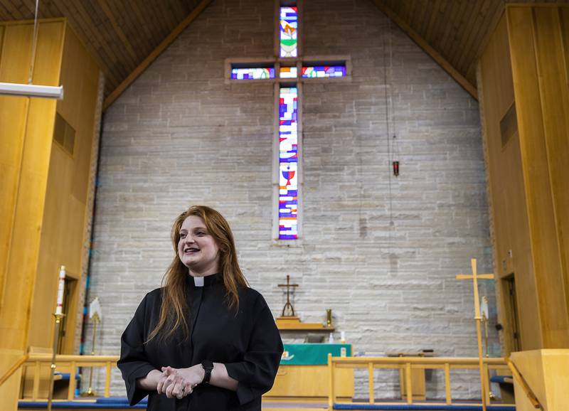 Pastor Riley Reed-Windau talks about the experiment of co-pastoring with husband Anthony between two Dixon Lutheran churches Thursday, Nov. 14, 2024.