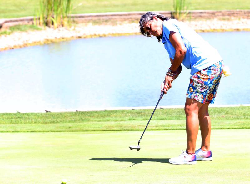 Chrissy Allison golfs on the sixth hole during the Illinois Valley Womens Golf Championship on Saturday, Aug. 11, 2024 at Deer Park Golf Club in Oglesby.