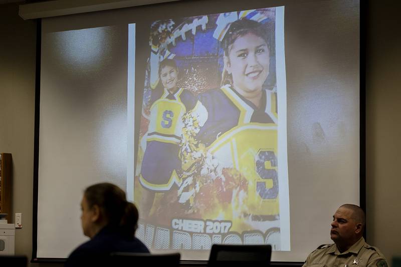 A picture of Celina Serrano is shown in the courtroom Thursday, Oct. 17, 2024, during the sentencing of Coleman.