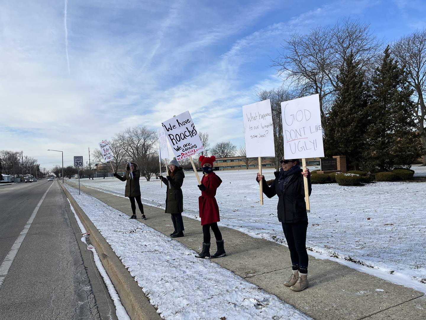 Almost 10 people attended a rally held on Monday, Dec. 19, 2022, to keep Our Lady of Angels Retirement Home open. The facility is scheduled for closure on Feb. 28, 2023.
