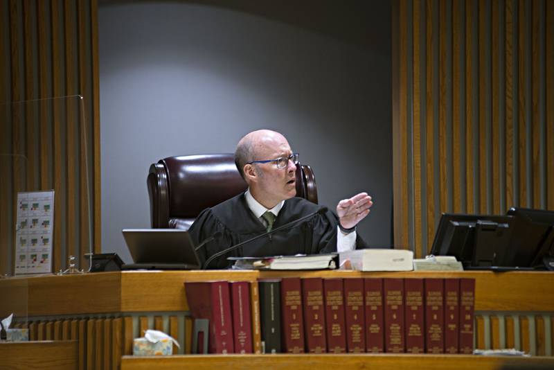 Stanley Steines oversees the hearing of Seth Wallace Thursday, Aug. 25, 2022 in Whiteside County court.