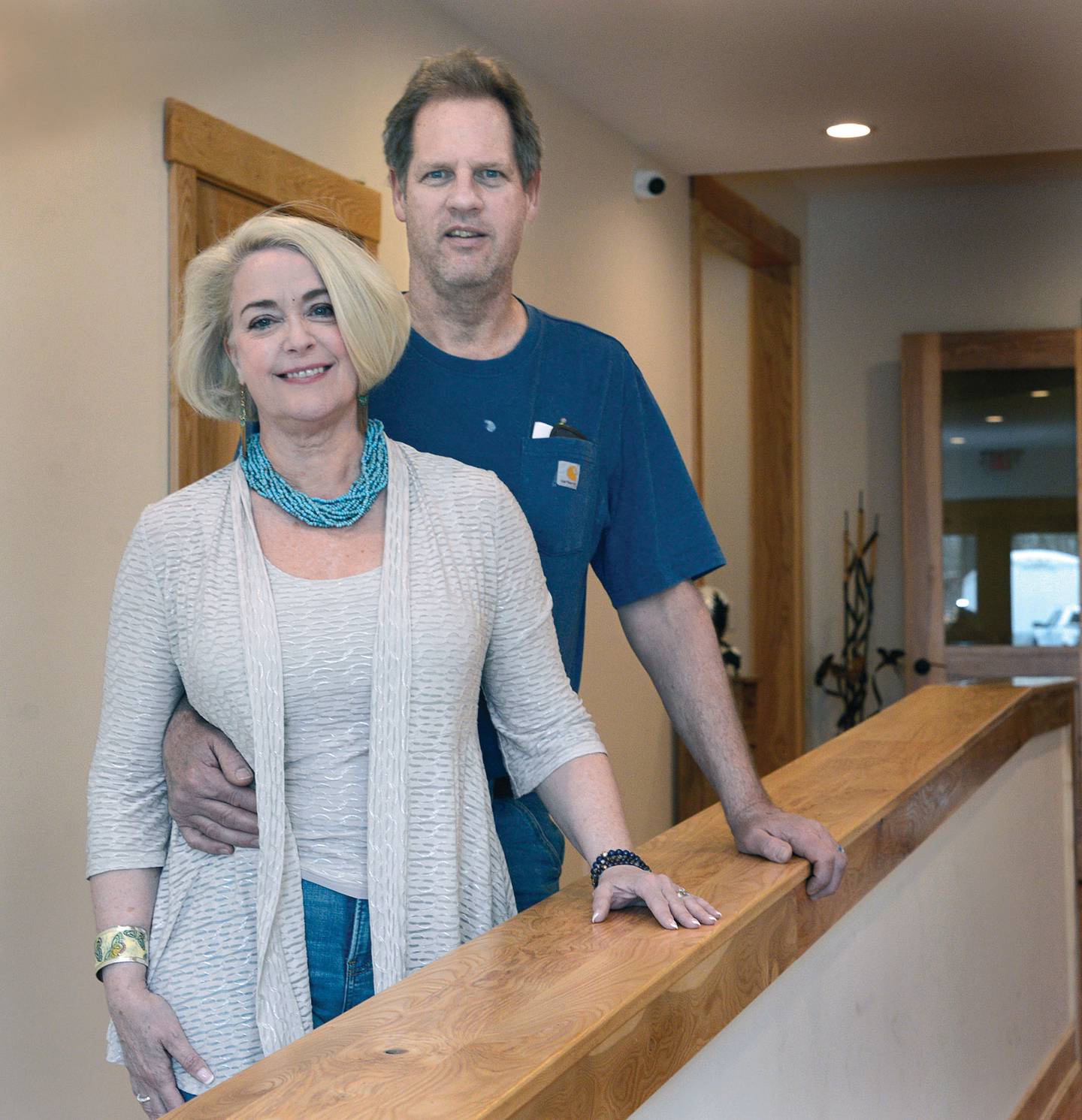 Erin (left) and Dave Stuedemann own and operate The Lumberyard in Seneca. The village had minimal social, shopping and office spaces, so the couple restored a former lumber building to become a one-stop destination with a coffee shop, decor store, office spaces and gathering space.