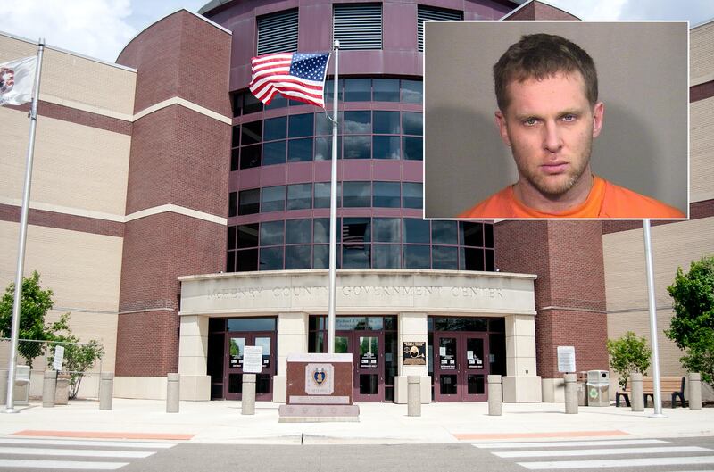 Inset of Maxim Parnov in front of Northwest Herald file of the McHenry County courthouse.