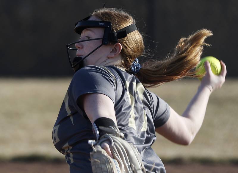 Grayslake North’s Amber Takaki throws a pitch during a nonconference softball game Thursday. March 23, 2023, at Grayslake North High School.