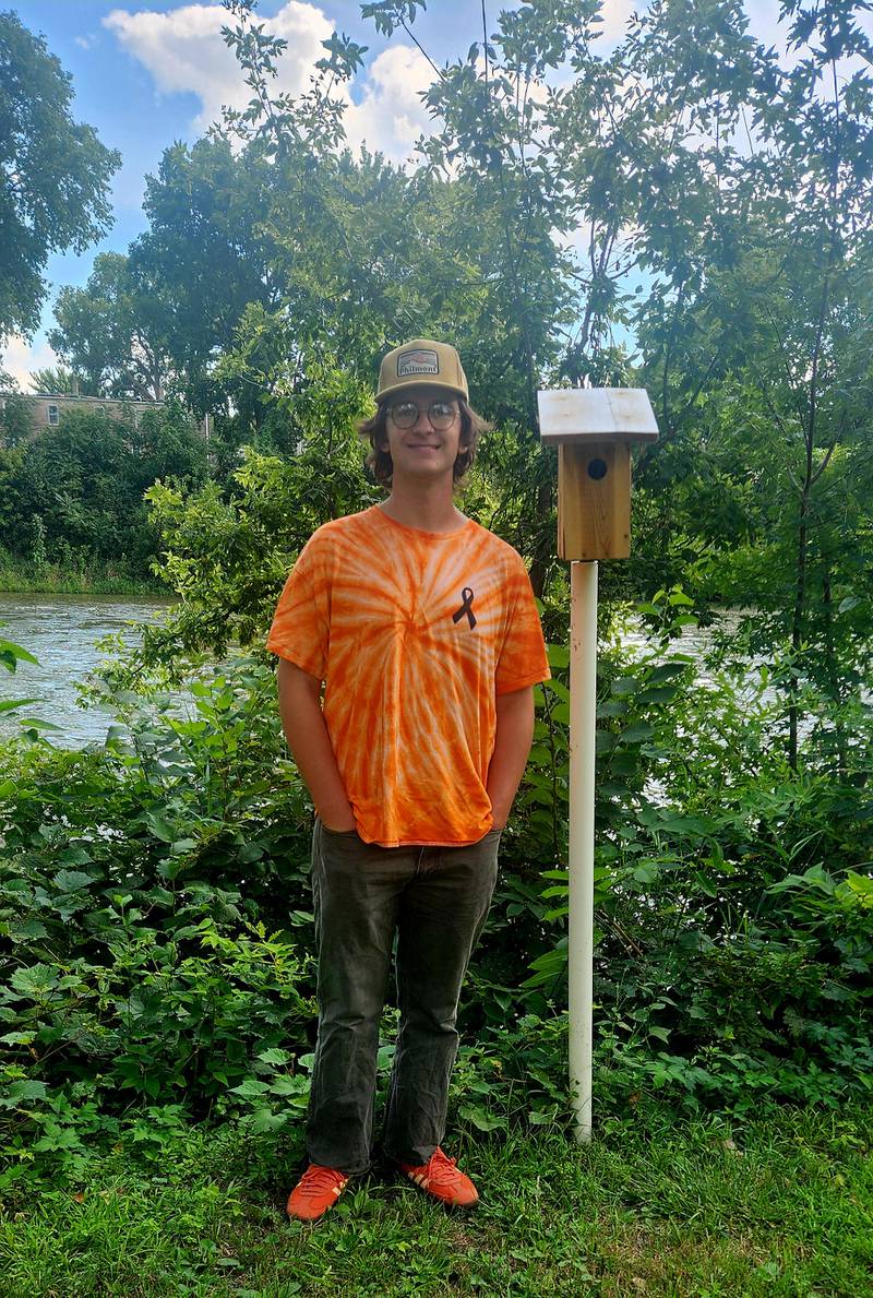Ross Eden, a Sterling High School senior, recently completed the installation of 12 bluebird houses at Lawrence Park, located along the Rock Falls Birding Trail.