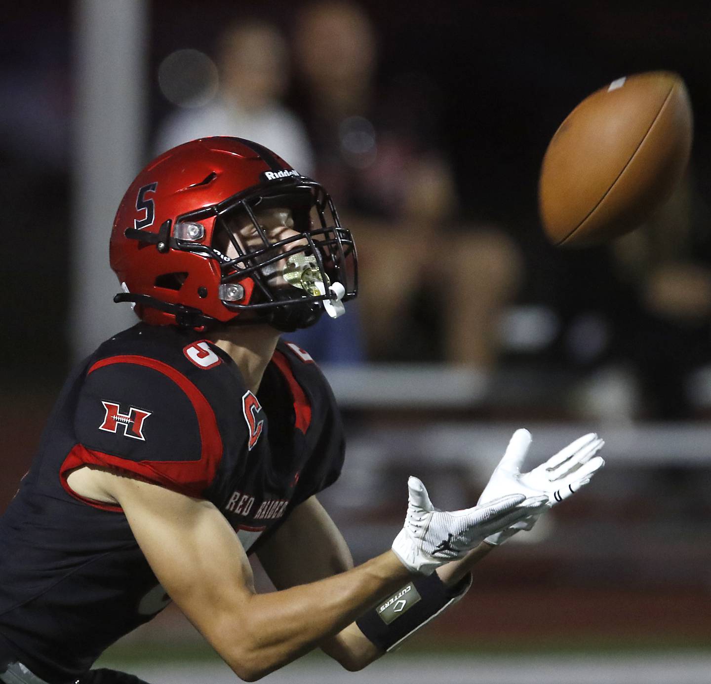 Huntley's Zachary Rysavy catches a Prairie Ridge kickoff during a Fox Valley Conference football game against Prairie Ridge on Friday, Sept. 20, 2024, at Huntley High School.