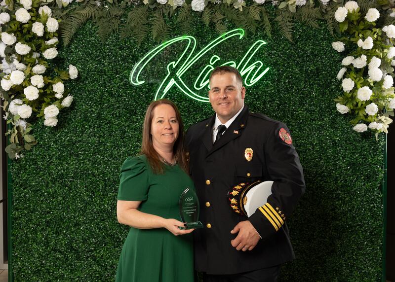 Adam and Jessica Honiotes, local entrepreneurs and concessionaires at Shabbona Lake State Park, were awarded the Kishwaukee College Foundation Distinguished Alumni Award at the Foundation’s Annual Gala on Nov. 4, 2023.