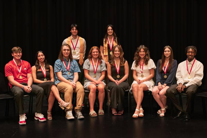 are (front row, left to right) Grant Plym, Abigail Kaszynski, Aidan Campbell, Jennifer Casford, Isabella Cacciatori, Liliana Heredia, Shechinah Ridley, Terrance Smith, (back row, left to right) Kyler Lapp (valedictorian) and Promise Giacometti (salutatorian).