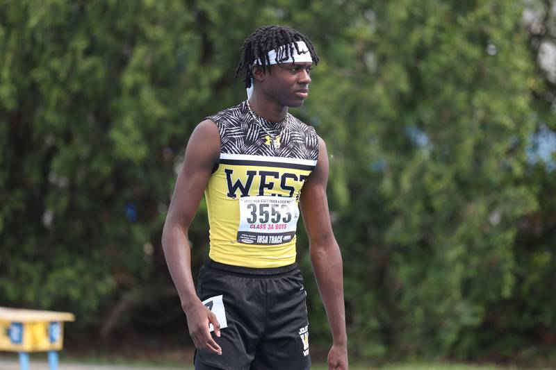 Joliet West’s Billy Bailey Jr. waits to compete in the Class 3A 400 Meter State Finals on Saturday, May 27, 2023 in Charleston.
