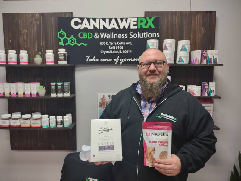 Bob Hogue, owner of Cannawerx in Crystal Lake, is hoping to start up health and wellness classes at some point this year; the Northwest Herald visited his store on Wednesday, Jan. 25, 2023.