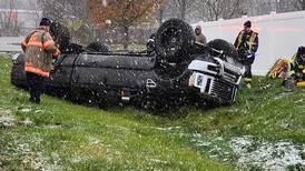 Two hospitalized after pickup truck flips along I-80 in Joliet