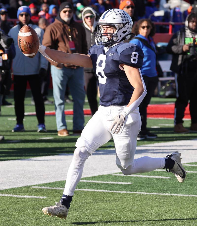 Cary-Grove's Andrew Prio gets behind the East St. Louis defense for a touchdown Saturday, Nov. 25, 2023, during their IHSA Class 6A state championship game in Hancock Stadium at Illinois State University in Normal.