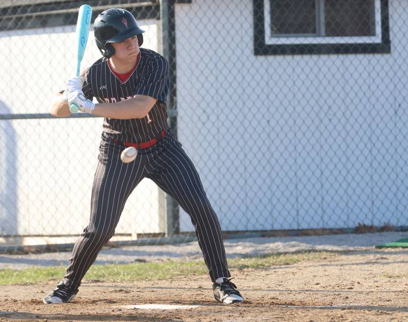 Hall's Jack Curran watches strike three cross the plate on Thursday, March 19, 2026 at Streator High School.