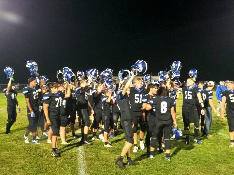 The Clifton Central football team salutes the crowd after their 35-21 homecoming win over Oakwood on Sept. 19, 2025.