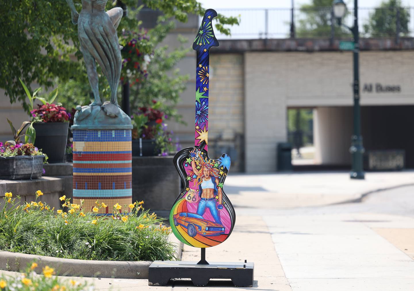 Commissioned guitar art sits outside Union Station on Thursday, June 8, 2023, in Joliet.